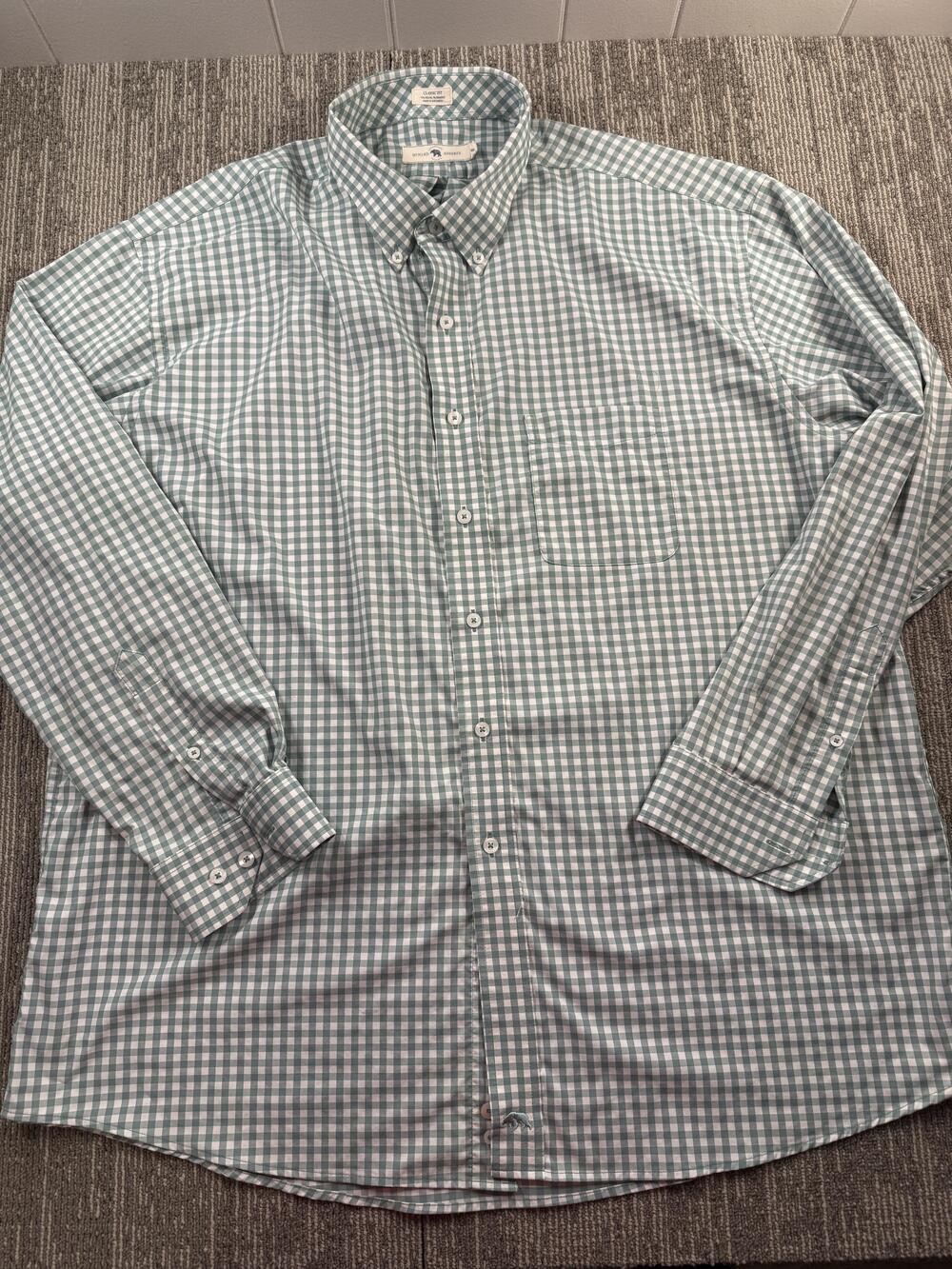 Onward Reserve Shirt Mens XL Green White Gingham Classic Fit Button Down